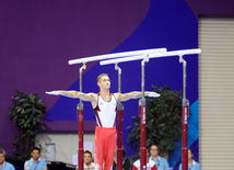 Azərbaycan gimnastı Oleq Stepko Avropa Oyunlarında paralel qollarda hərəkətlərdə qızıl medal qazandı. Bakı, Azərbaycan, 20 iyun 2015